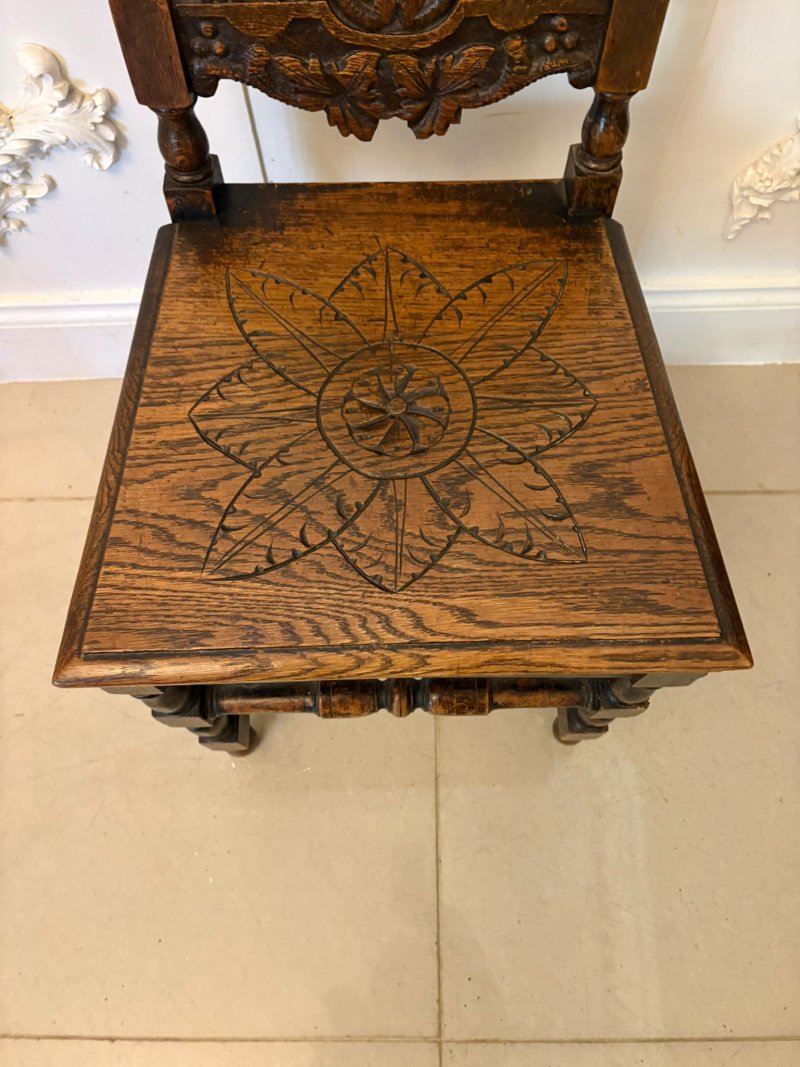 Antique Pair of Quality Carved Oak Side/Hall Chairs